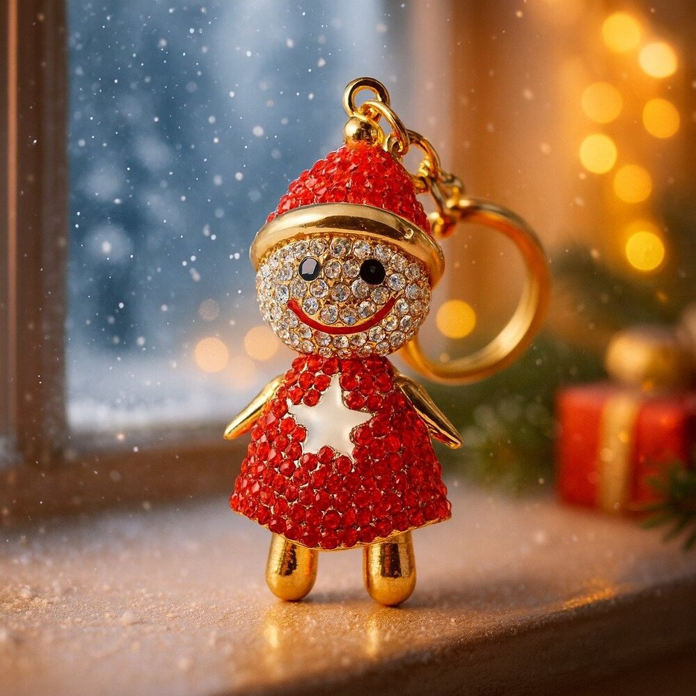 💕Adorable Rhinestone Snowgirl Snowman Keychain Bag Charm Valentines Charm - Picture 5 of 5
